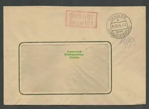 B6179 Brief SBZ Gebühr bezahlt 1945 Kändler über Limbach Sachs Wirkwaren Fabrik