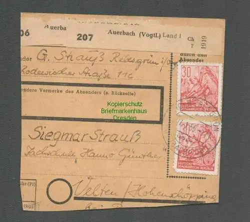 B6577 DDR Paketkarte 1955 3x DDR 325 2x 373 30 Pfg. Ofsetdruck 6x 418 Buchdruck