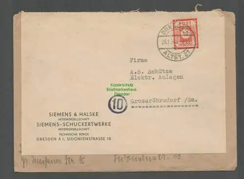 B6571 Brief SBZ Ostsachsen 2x 60 MeF Dresden Siemens & Halske Schuckertwerke