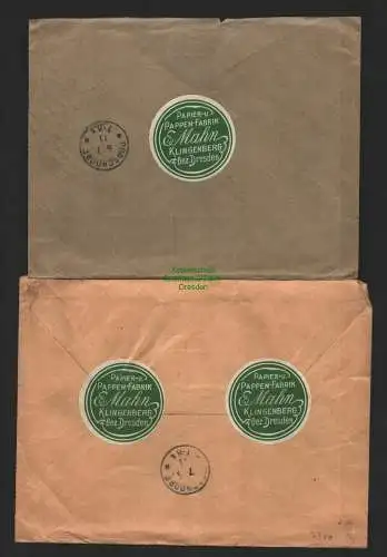 B7300 2x Brief Postauftrag DR 1911 Papier- und Pappenfabrik E. Mahn Klingenberg