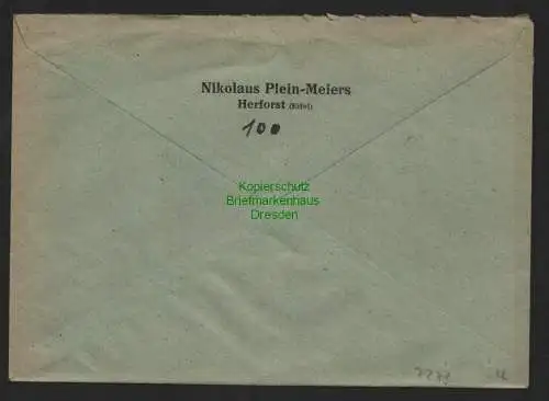 B7273 Brief Gebühr bezahlt Herforst über Speicher Eifel nach Trier 1946