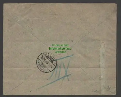 B7683 Deutsches Reich Brief Einschreiben Liesborn b. Wadersloh 1889 nach Dresden