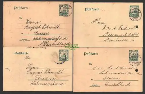 B7337 4x Postkarte Ganzsache Lome Togo 1909 Bestellung Schuhe Lewinsohn Dessau