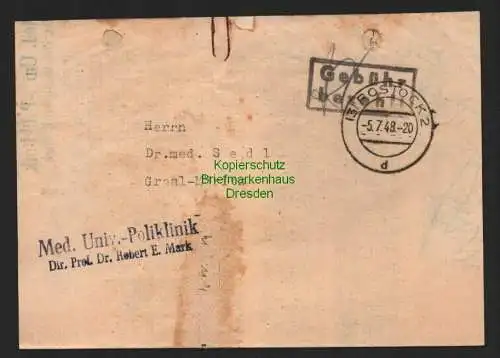 B7268 Faltbrief Vorderseite Rostock Gebühr bezahlt 1948  Währungsreform