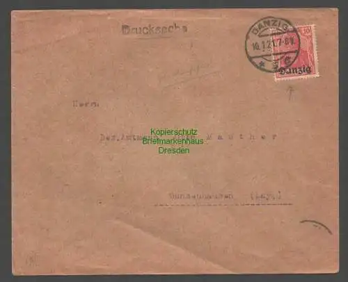 B7798 Brief Danzig 2 EF 1921 Drucksache verstümmeltes "a" im Aufdruck 