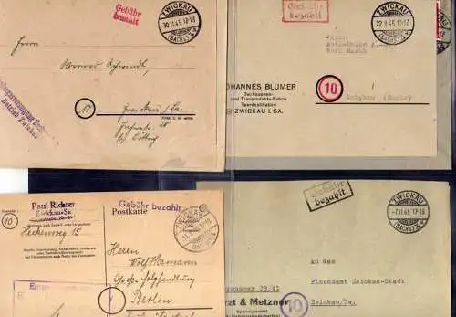 B866 11x SBZ Brief Karte Gebühr bezahlt 1945 Zwickau Sachs. Landesgasversorgung