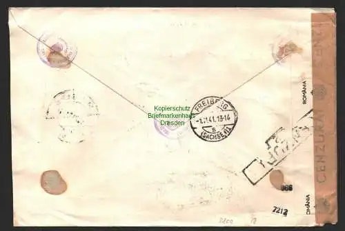B8800 Brief Einschreiben Timisoara Rumänien 1943 Freiberg doppelte Zensur