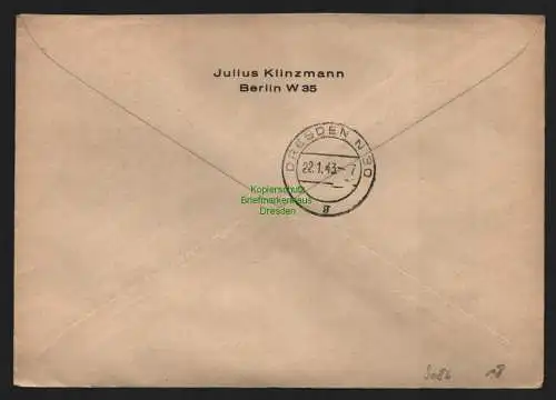 B9086 R-Brief Gebr. Hörmann A.-G. Berlin 30 b 1943 Julius Klinzmann
