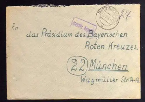 B904 SBZ Brief Gebühr bezahlt 1946 Dietzhausen bei Suhl an Suchdienst München