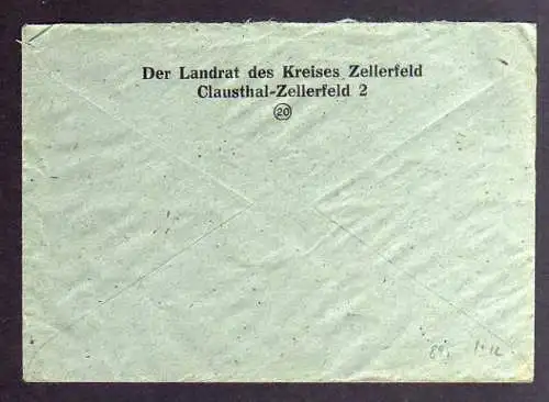 B895 SBZ Brief Freistempel 1946 Landrat Clausthal-Zellerfeld an Suchdienst Münch