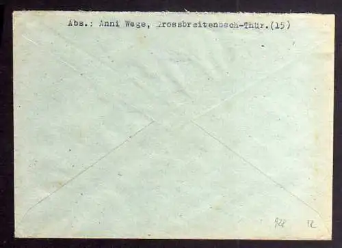 B928 SBZ Brief Gebühr bezahlt 1946 Fehrenbach Kr. Hildburghausen an Suchdienst M