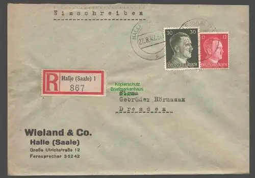 B9401 R-Brief Gebr. Hörmann A.-G. Halle (Saale) 1 1942 Wieland & Co.