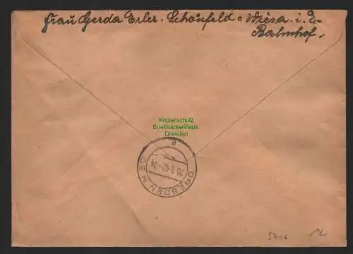 B9716 R-Brief Gebr. Hörmann A.-G. Schönfeld (Zschopautal) Gerda Erler 1942