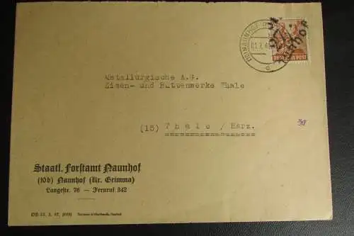 Bedarfsbrief Bezirkshandstempel Bezirk 27 Naunhof 1.7.48 Forstamt