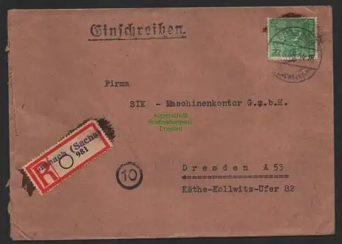 B9966 Brief SBZ Letztag vor Währungsreform 23.6.48 1948 Einschreiben Limbach Sa.