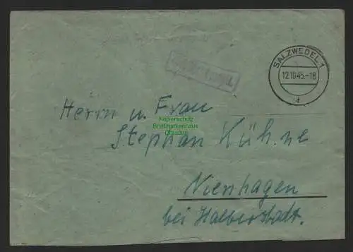 B9884 Brief SBZ Gebühr bezahlt 1945 Stendal Kläden Kr. Stendal nach Nienhagen