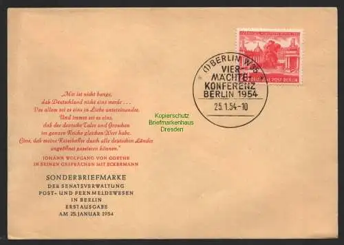 B9960 Brief Westberlin Ersttagsbrief VIER-MÄCHTE-KONFERENZ BERLIN 1954