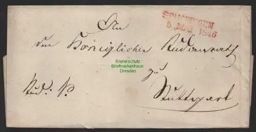 B9947 Altdeutschland Vorphila Briefhülle Spaichingen 1846 rot nach Stuttgart oh