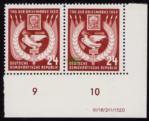 DDR DV 3588  319 DV im Paar ** Tag der Briefmarke 1952