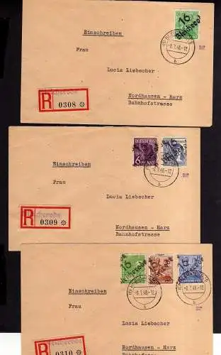 h1620 Handstempel Bezirk 16 Bleicherode 15 Werte ohne 60 Pfg. auf 5 Briefen 4x p