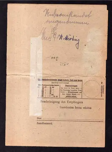 h1972 Handstempel Bezirk 16 Schlotheim 1.7. Nachnahme Paketkarte mit anhängender
