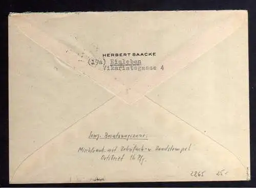 h2865 Handstempel Bezirk 20 Lutherstadt Eisleben Ortsbrief gepr. BPP MiF mit Zeh