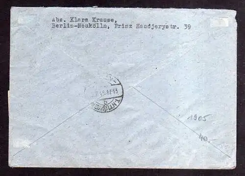 h1905 Handstempel Bezirk 3 Berlin 25 Einschreiben Abs. Westberlin wegen Portoers
