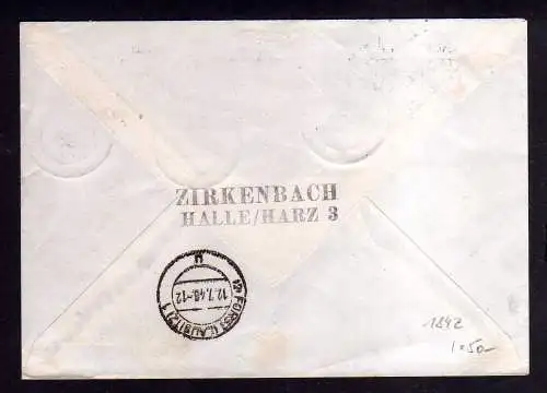 h1842 Handstempel Bezirk 20 Halle Brief Einschreiben 9.7.48 nach Forst Lausitz