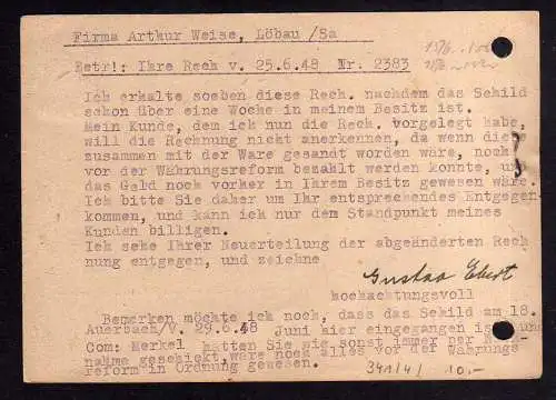 h341 Postkarte Handstempel Bezirk 41 Auerbach Vogtl. 30.6.48 Firmenbedarf Währun