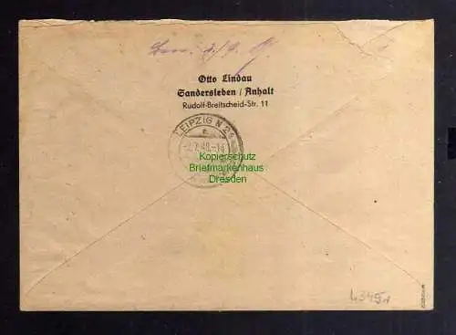 h3451 SBZ Bezirkshandstempel Brief Einschreiben gepr. BPP Bezirk 20 Sandersleben