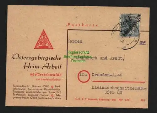 h4165 SBZ Bezirkshandstempel Bezirk 14 Postkarte Heidenau 30.6. Osterzgebirgisch
