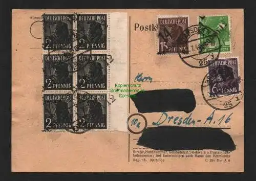 h4462 SBZ Bezirkshandstempel Bezirk 14 Postkarte Dresden 12 mit 171 und 6x 166