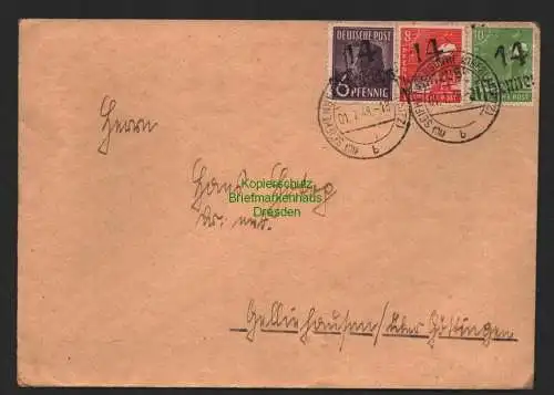 h4374 SBZ Bezirkshandstempel Bezirk 14 Brief Seifhennersdorf 1.7. n Gelliehausen