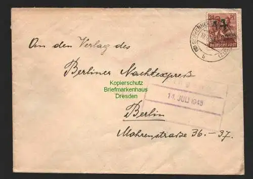 h4379 SBZ Bezirkshandstempel Bezirk 14 Brief Seifhennersdorf 10.7.48 Letzttag