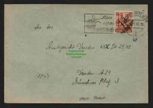 h4613 SBZ Bezirkshandstempel Bezirk 14 Brief Dresden Amtsgericht gepr Herbst BPP