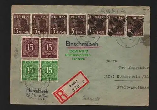 h4204 SBZ Bezirkshandstempel Bezirk 14 R-Brief Königstein Pirna 10.7.48 3x 15 P