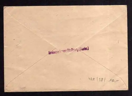 h428 Brief Handstempel Bezirk 41 Stollberg 5.7.48 Kreissparkasse Bad Elster