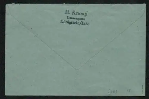 h5329 SBZ Handstempel Bezirk 14 Brief Königstein 09.7. nach Pirna Finanzamt