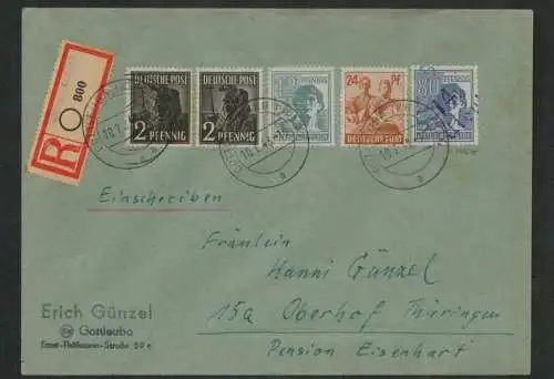 h5212 SBZ Handstempel Bezirk 14 R-Brief Gottleuba 180 + zehnfach nach Oberhof