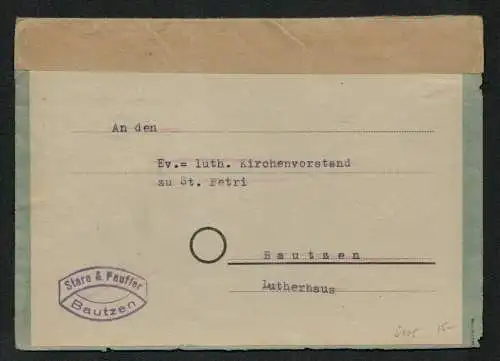 h5105 SBZ Bezirkshandstempel Bezirk 14 Brief Bautzen 1d Type schwarz Notumschlag