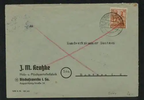 h5104 SBZ Bezirkshandstempel Bezirk 14 Brief Bautzen 1c Type violett Notumschlag