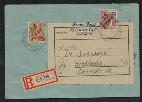 h5444 SBZ Handstempel Bezirk 14 R-Brief Ostritz Oberlausitz mit Löbau Zittau Ma
