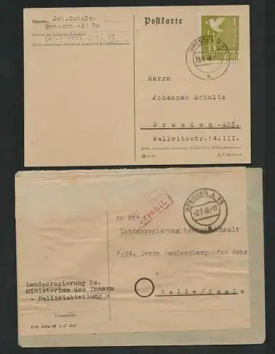h5540 SBZ Währungsreform 1948 Dresden 50 Brief Postkarte Zehnfach Gebühr bezahlt