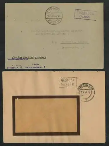 h5510 SBZ Währungsreform 1948 2x Brief Dresden A27 Freigebühr Gebühr bezahlt
