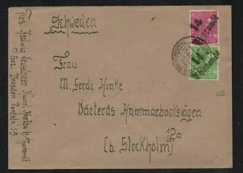 h5558 SBZ Handstempel Bezirk 14 Auslandsbrief Harha über Tharandt nach Schweden