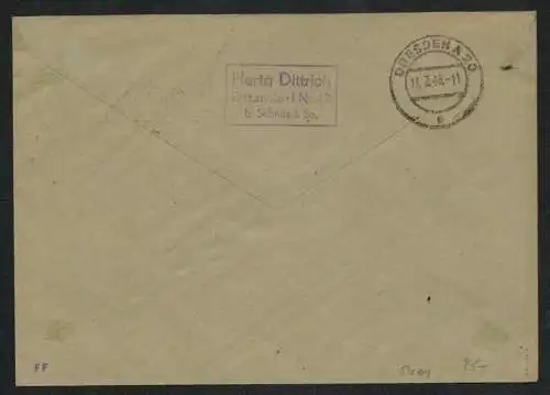 h5401 SBZ Handstempel Bezirk 14 R-Brief Ottendorf ü Sebnitz Poststelle Dresden