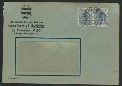 h5488 SBZ Handstempel Bezirk 14 Brief Dresden 20 violett Landeseigene Betriebe