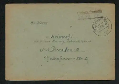 h5543 SBZ Brief Währungsreform 1948 Gebühr bezahlt Wittichenau 22.7.48