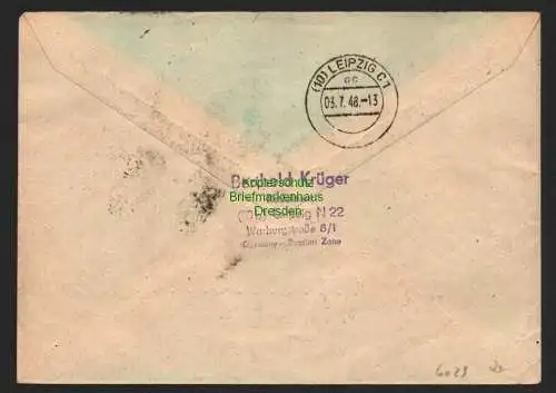 h6029 SBZ Handstempel Bezirk 27 Leipzig C2 Wiederitzsch R-Brief 915 3.7.48