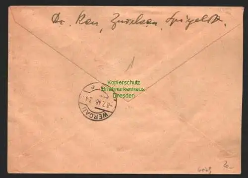 h6079 SBZ Handstempel Bezirk 41 Werdau Brief 7.7.48 Einschreiben Zwickau
